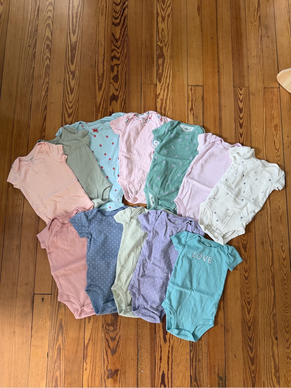 Carter’s Baby Girl 9M Bodysuit Lot 12 Piece Pastel Floral Polka Dot